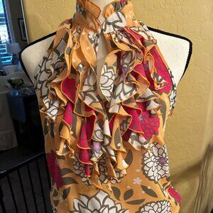 Piano Multicolor Print Ruffled Sleeveless Top Sz S